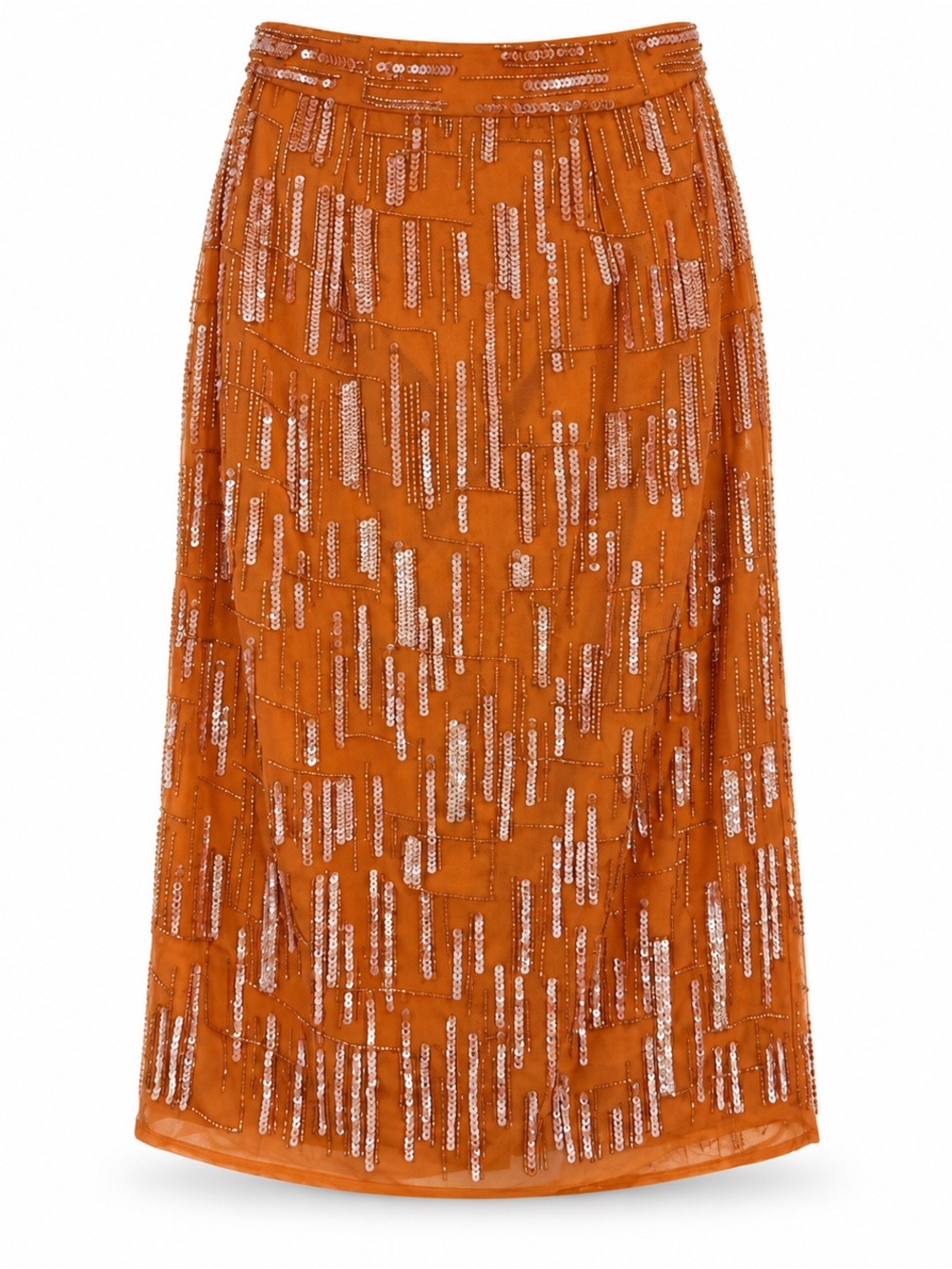 MAC DUGGAL Abstract Beaded Midi Shealth Skirt in Saffron ~ NWT Size 4